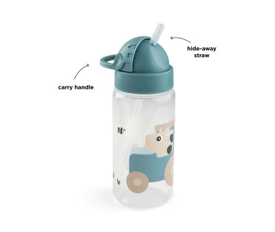Plastic Bottle with Straw Tiny Farm Blue 350ml