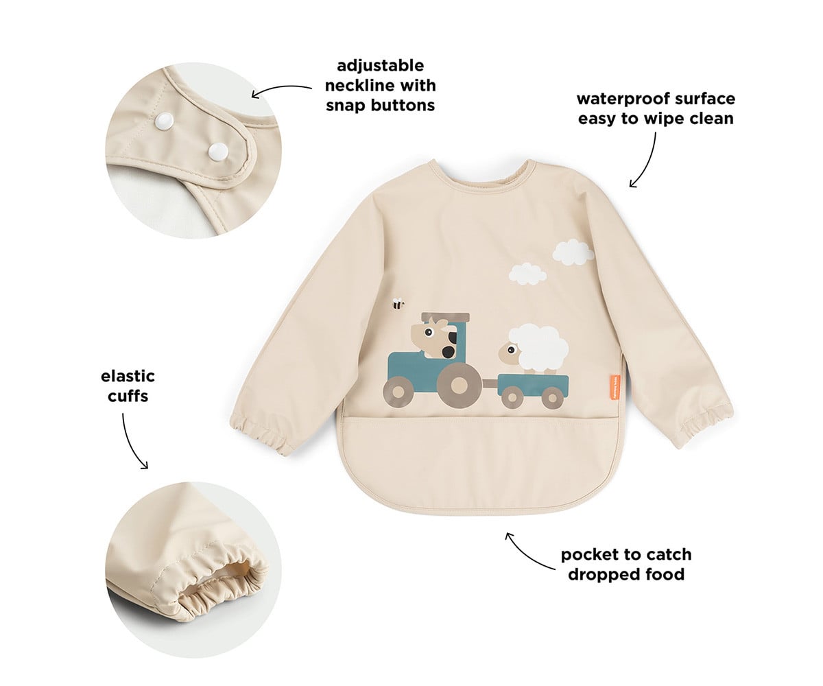 Personalized Long Sleeved Bib Tiny Farm Sand 6-18m