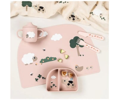 Assiette à Compartiments Stick&Stay Tiny Farm Powder