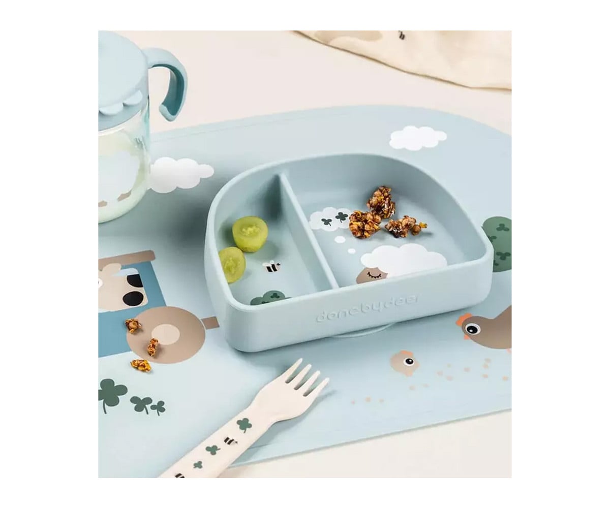 Assiette à Compartiments Stick&Stay Tiny Farm Blue