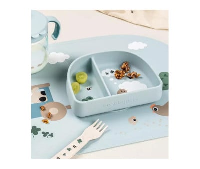 Assiette à Compartiments Stick&Stay Tiny Farm Blue