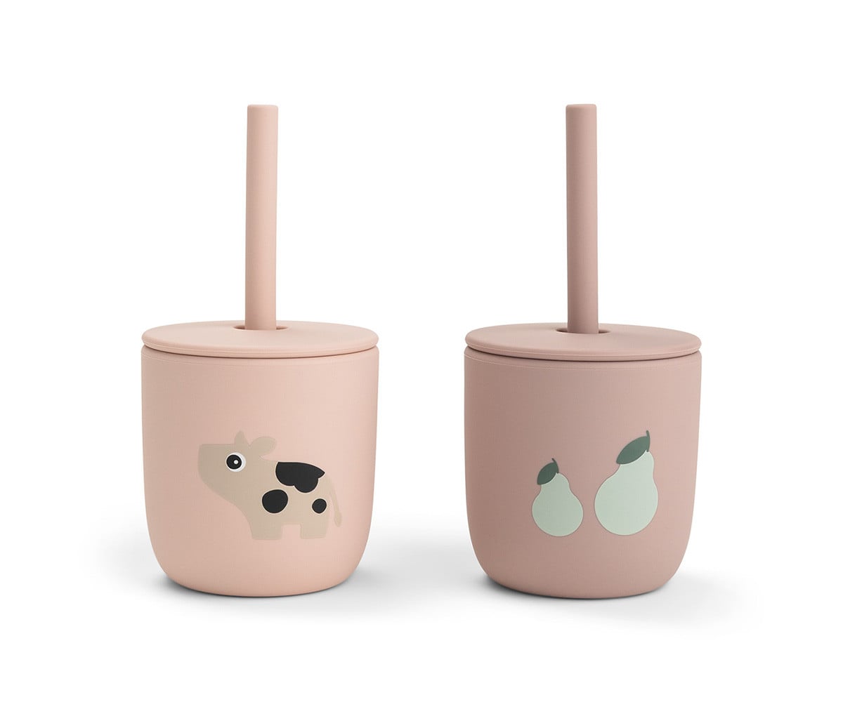 Lot de 2 Gobelets en Silicone avec Paille Tiny Farm Powder