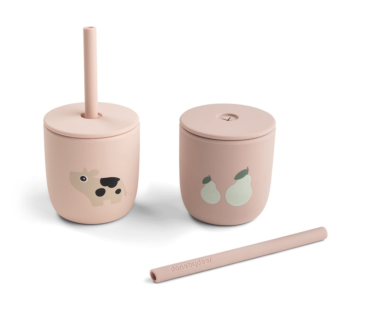 Lot de 2 Gobelets en Silicone avec Paille Tiny Farm Powder