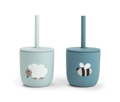 Pack 2 Vasos Silicona con Pajita Tiny Farm Blue
