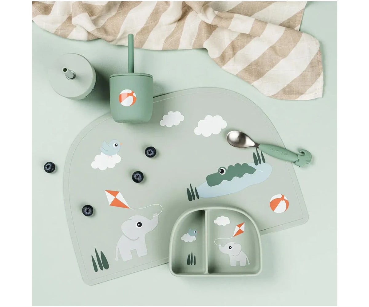Lot de 2 Gobelets en Silicone avec Paille Playground Green