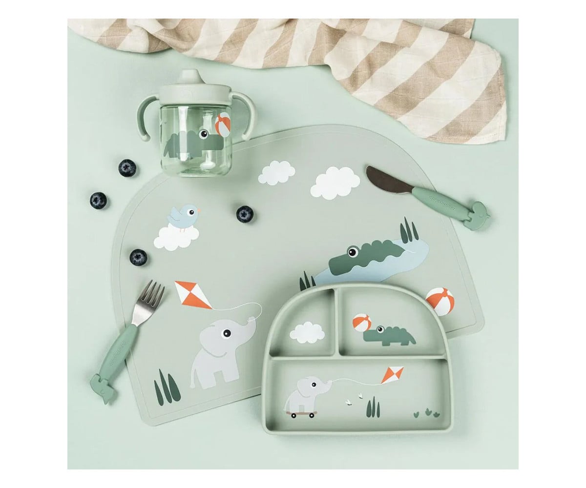 Assiette à Compartiments Stick&Stay Playground Green