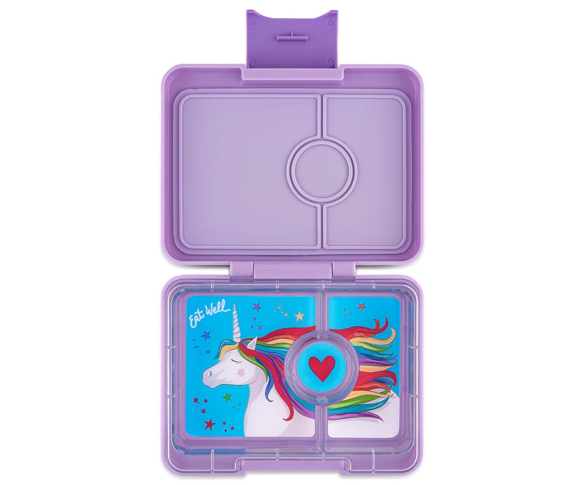 Caja Almuerzo Snack Purple Bandeja Unicornio 3 Compartimentos