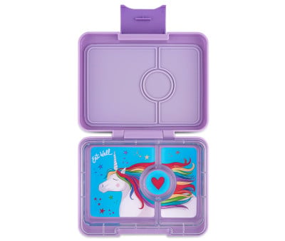 Caja Almuerzo Snack Purple Bandeja Unicornio 3 Compartimentos