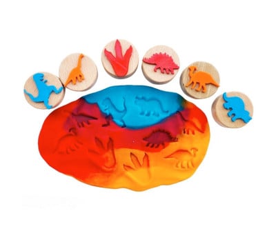 6 Tampons en Bois ChildGen Dinosaurs
