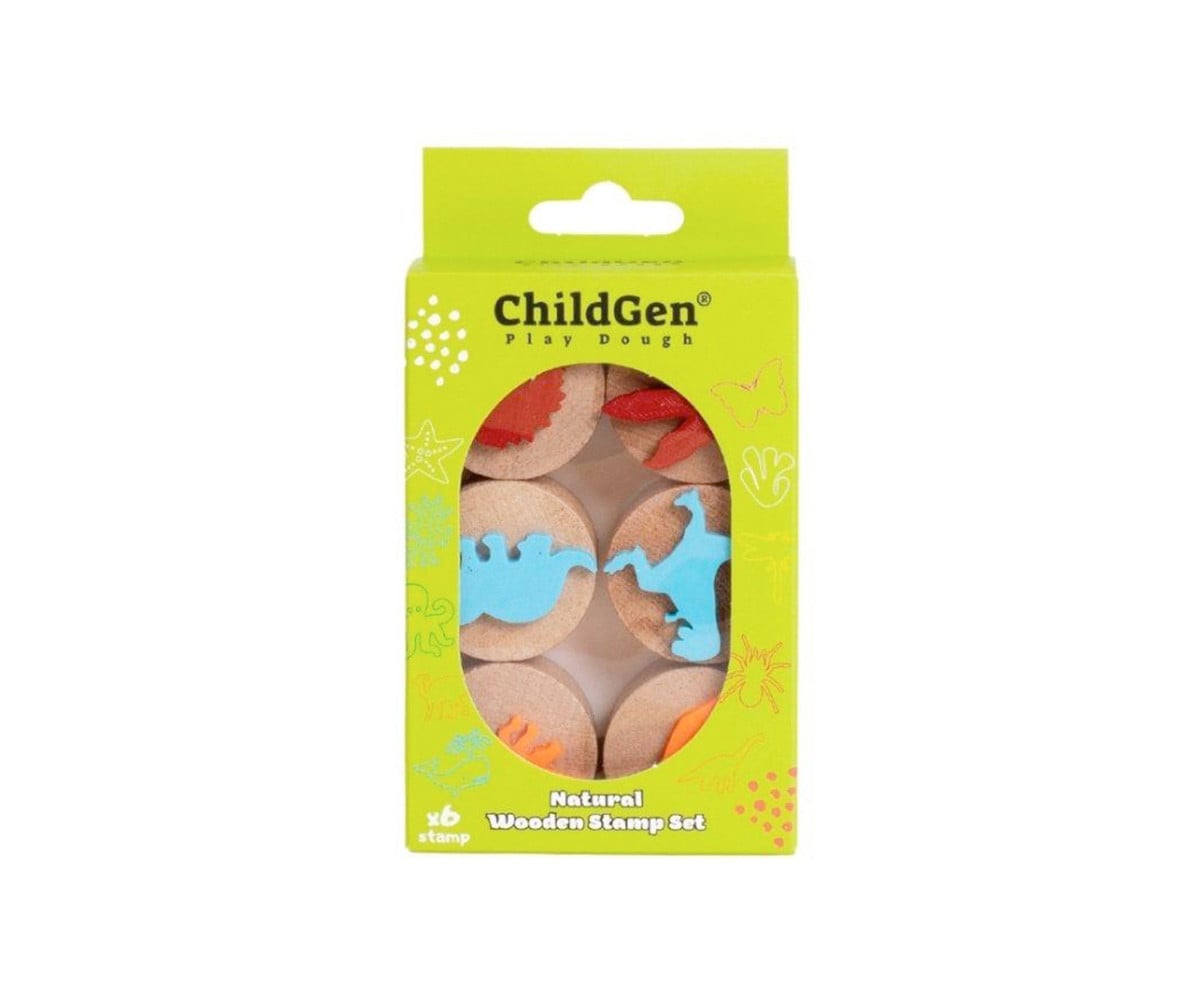 6 Tampons en Bois ChildGen Dinosaurs