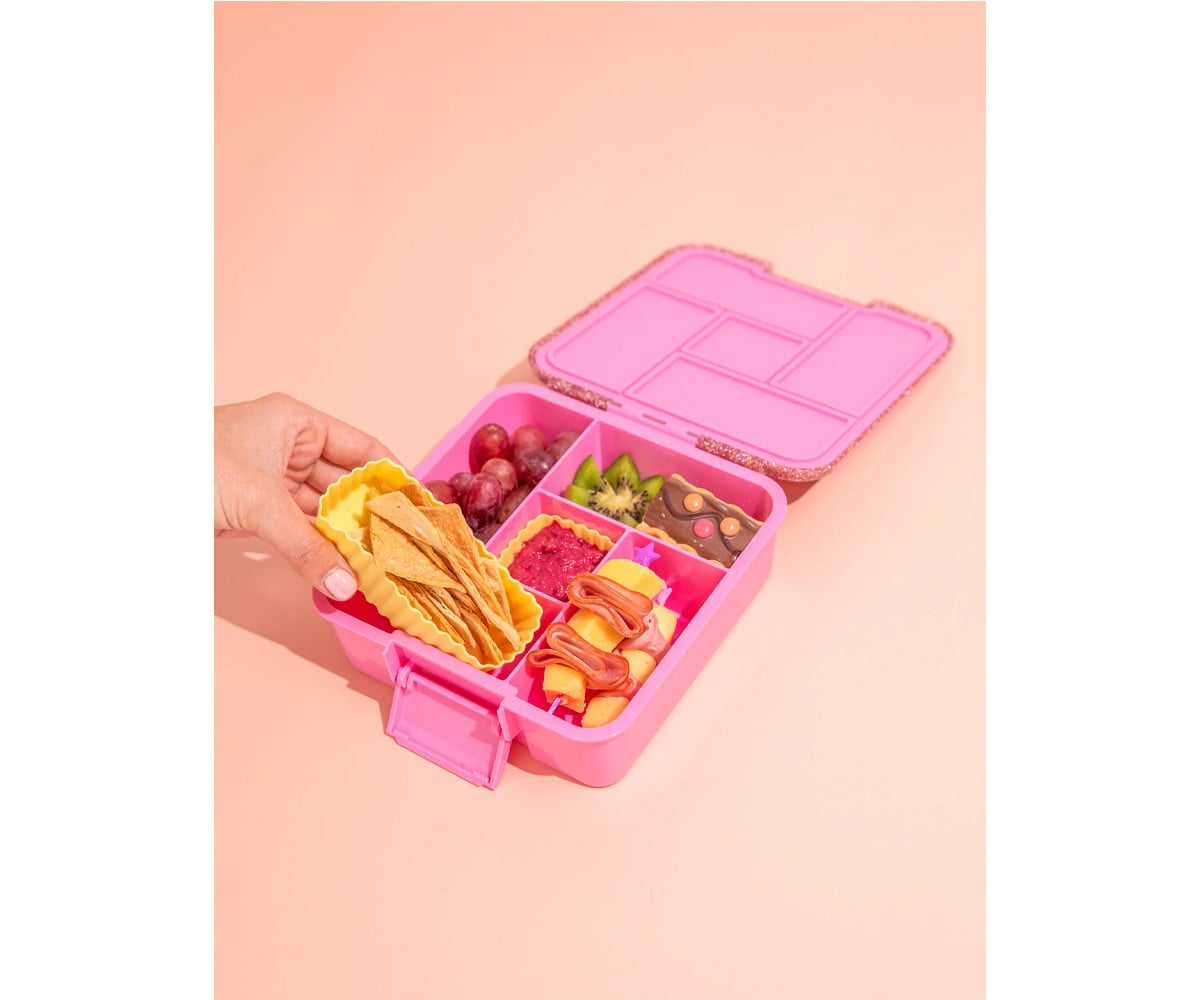 Lancheira Bento 5 Pink Floss Glitter de 5 compartimentos