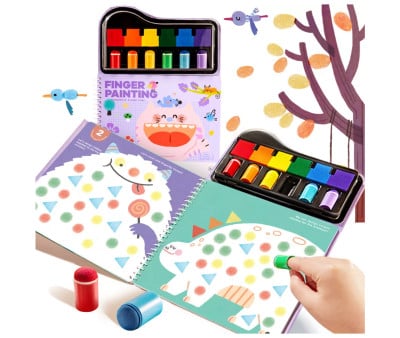 Livro criativo de pintura a dedo com carimbos