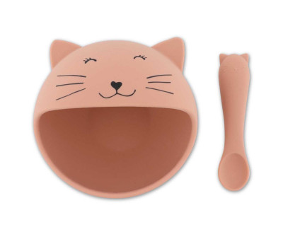 Bol à Ventouse avec Cuillère en Silicone Mrs. Cat