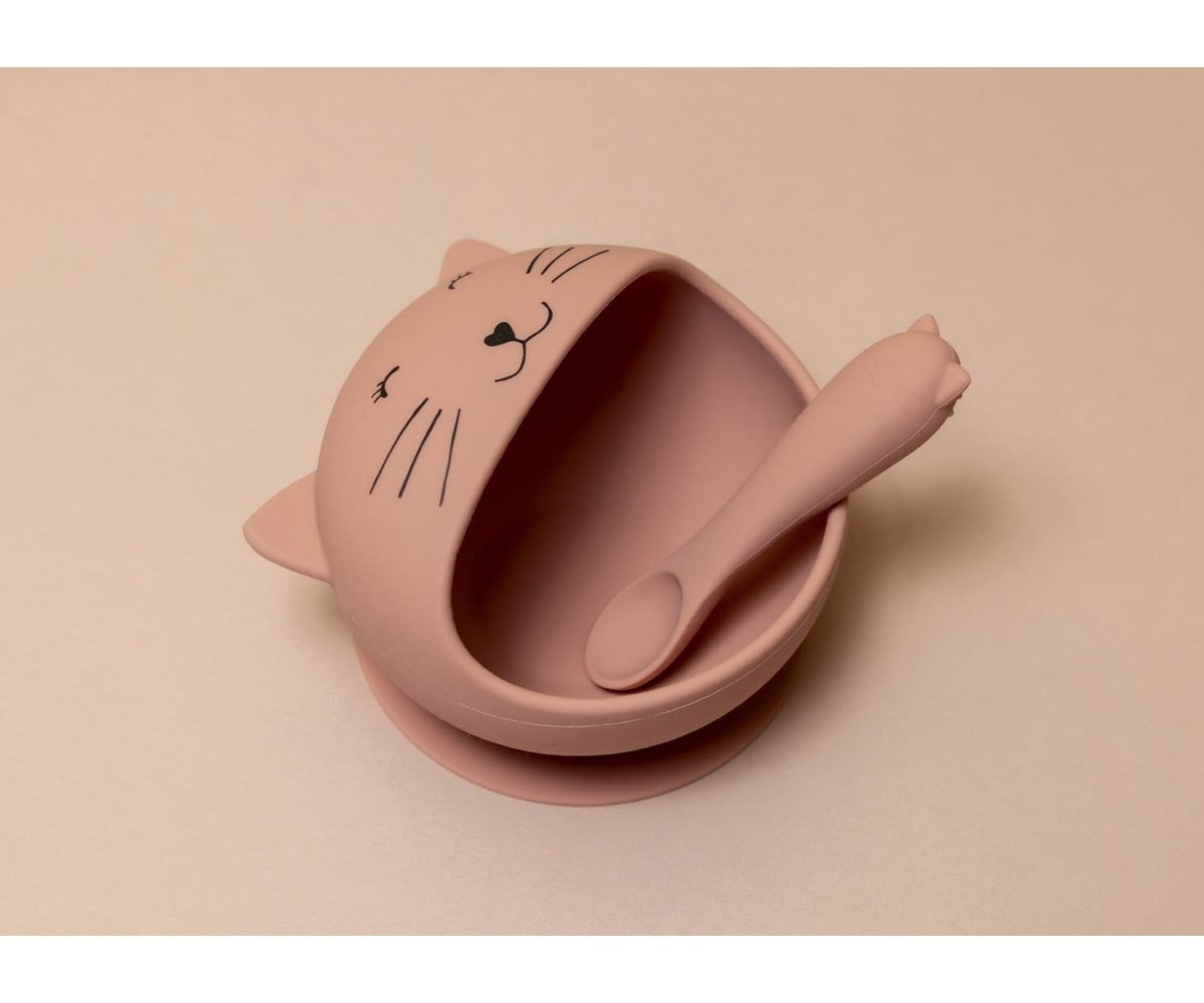 Bol à Ventouse avec Cuillère en Silicone Mrs. Cat
