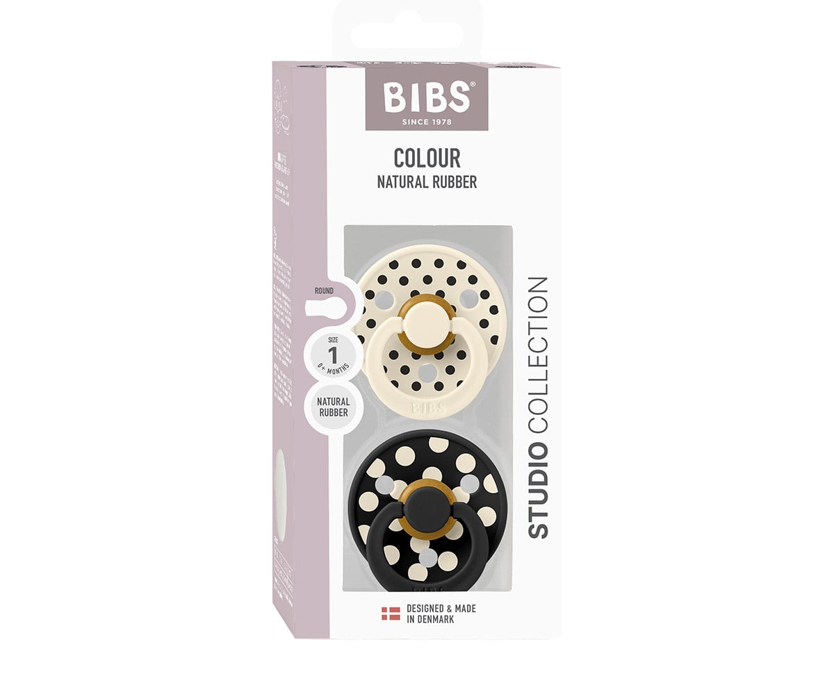 2 Succhietti BIBS Studio Colour Round Polka Ivory/Black