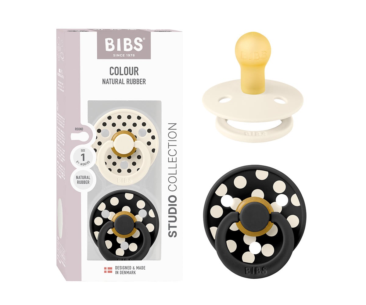 2 Succhietti BIBS Studio Colour Round Polka Ivory/Black