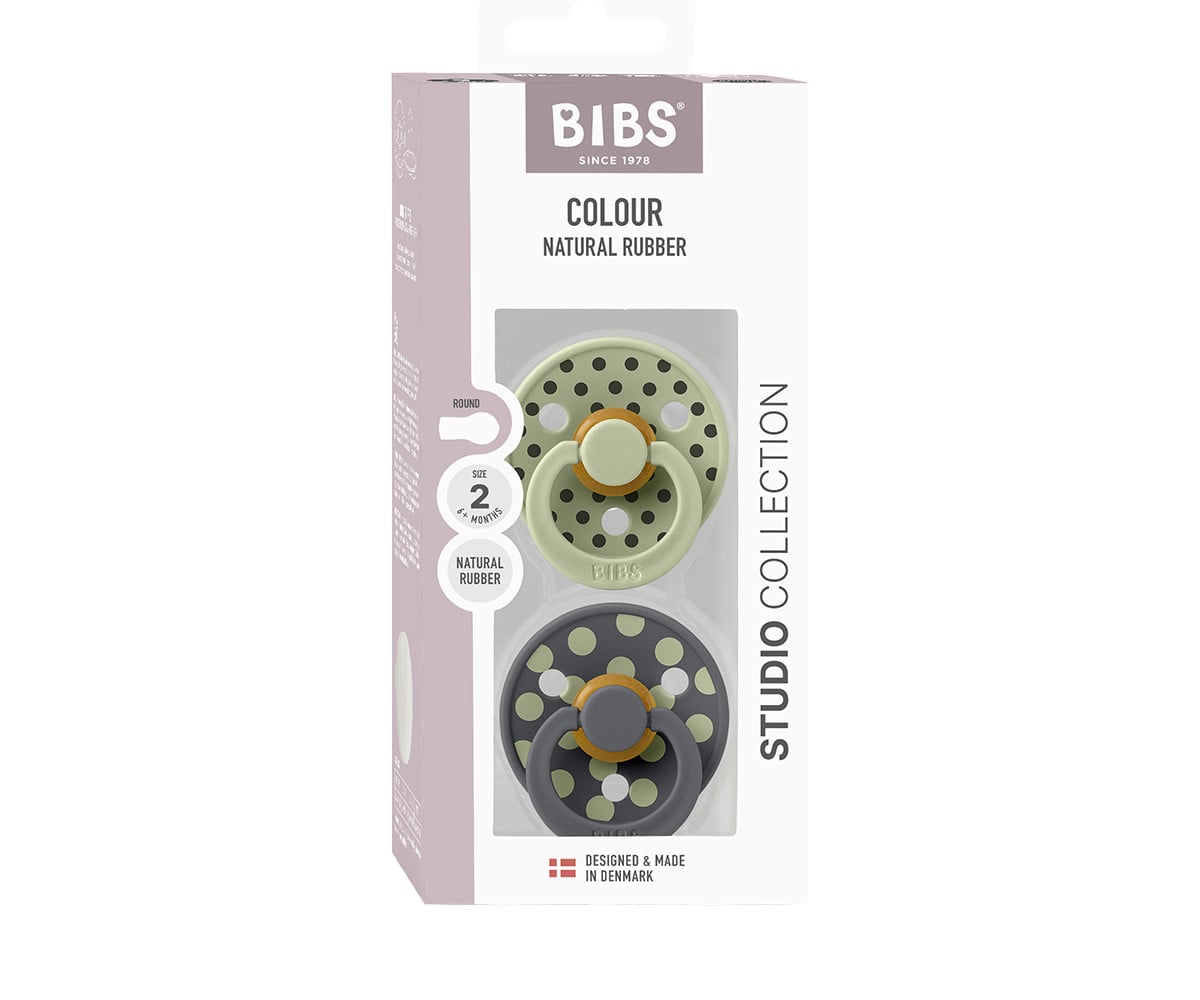 2 Succhietti BIBS Studio Colour Round Polka Sage/Iron