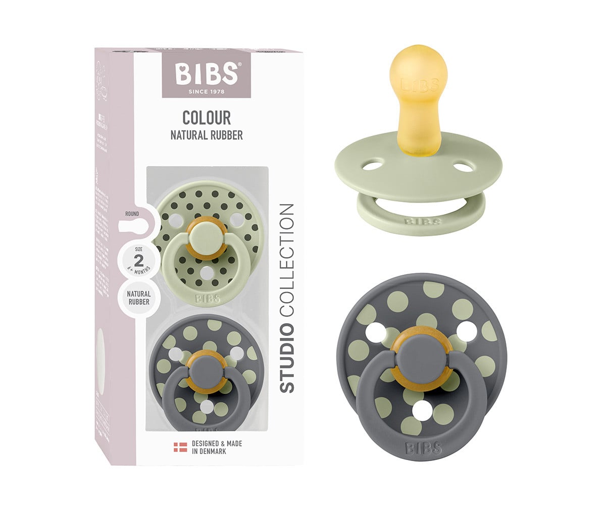 2 Succhietti BIBS Studio Colour Round Polka Sage/Iron