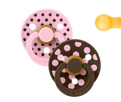 2 Succhietti BIBS Studio Colour Round Polka Baby Pink/Mocha