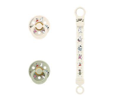Conjunto de presente Chupeta + Porta-chupeta Bibs x Moomin Ivory/Sage