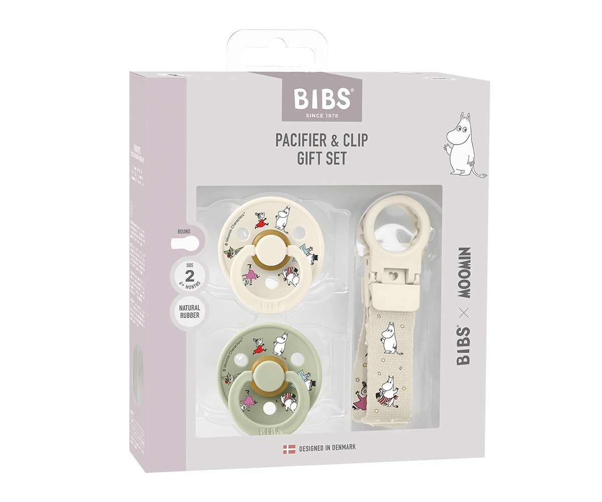 Conjunto de presente Chupeta + Porta-chupeta Bibs x Moomin Ivory/Sage