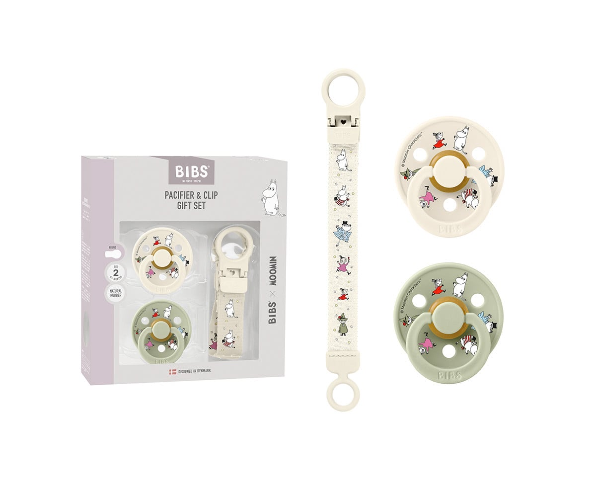 Conjunto de presente Chupeta + Porta-chupeta Bibs x Moomin Ivory/Sage