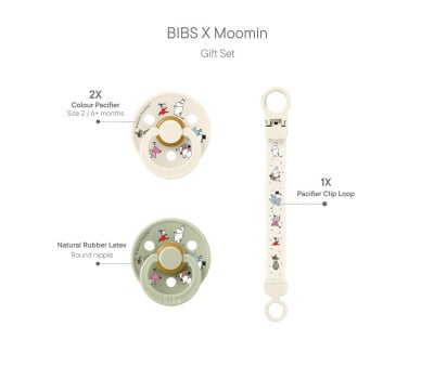 Conjunto de presente Chupeta + Porta-chupeta Bibs x Moomin Ivory/Sage