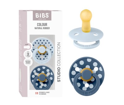 2 Succhietti BIBS Studio Colour Round Polka Baby Blue/Steel Blue