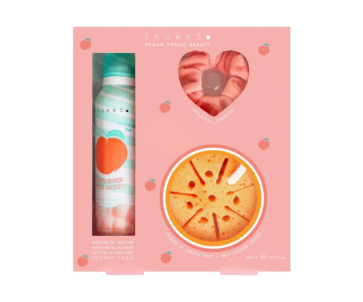 Bubble Peach Set: Shower Foam and Fruit Accessories