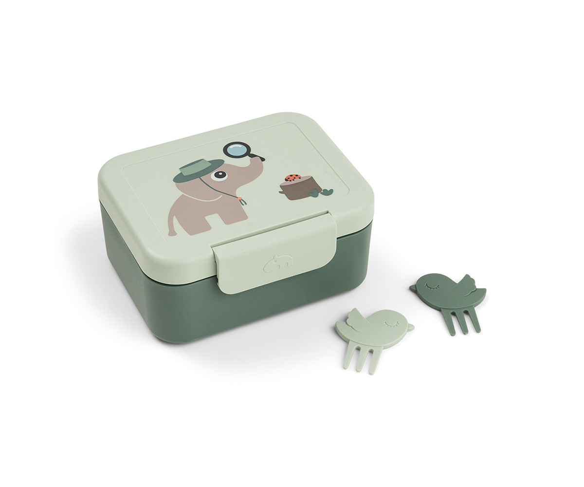 Small Lunch Box + 2 Mini Forks Tiny Trails Green