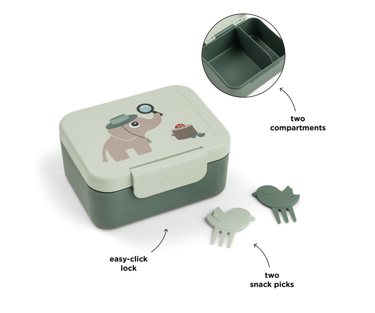 Small Lunch Box + 2 Mini Forks Tiny Trails Green