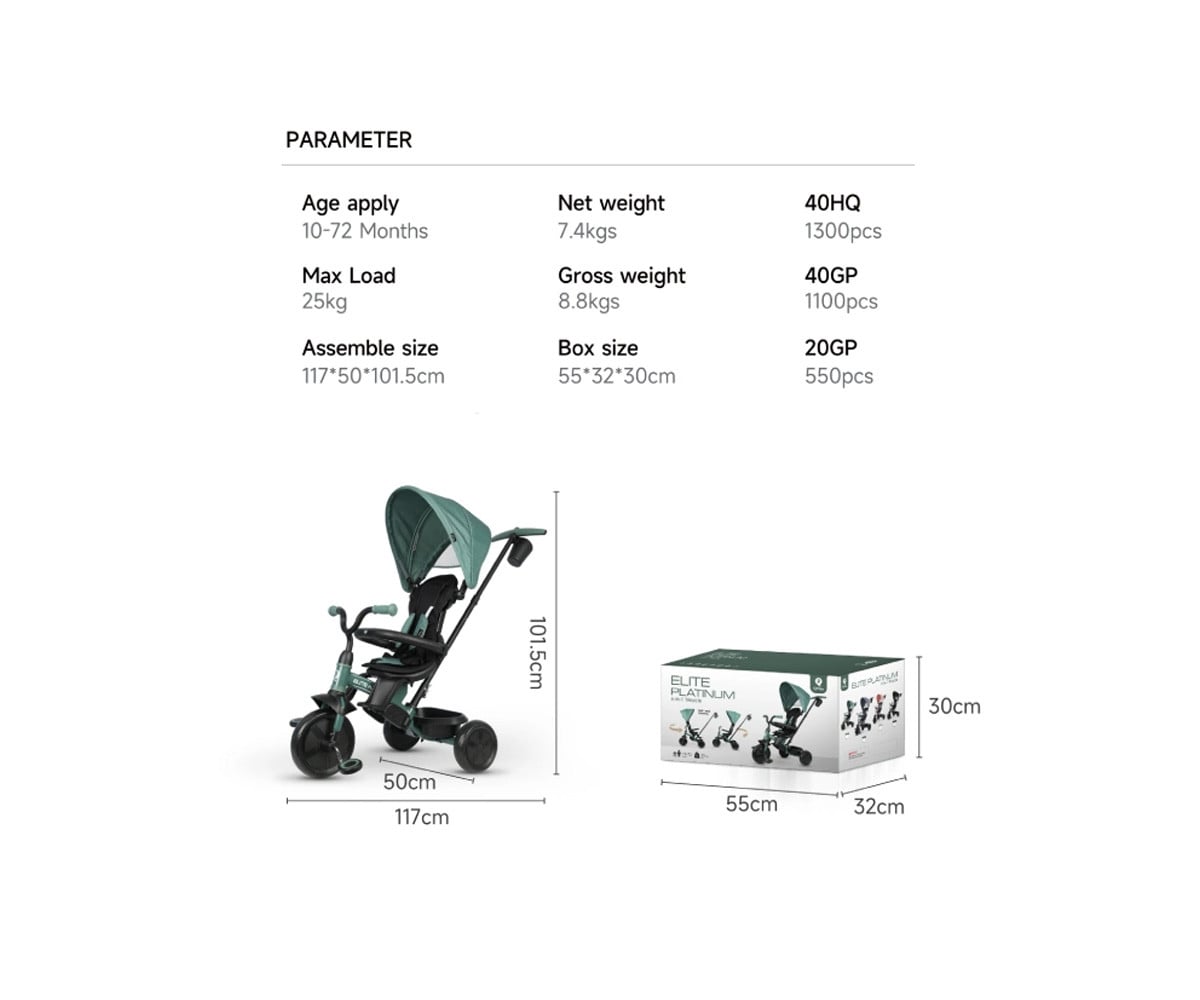 Triciclo Evolutivo Elite Platinum 6 en 1 Verde