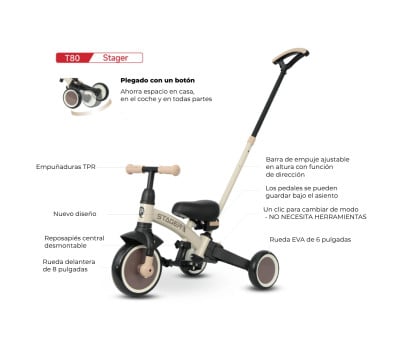 Triciclo y Bicicleta de Equilibrio Trike Stager 3 en 1 Beige (2-6 años)
