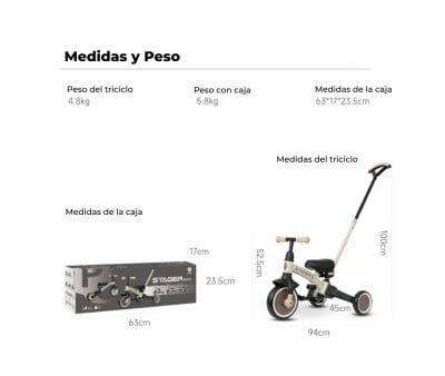 Triciclo y Bicicleta de Equilibrio Trike Stager 3 en 1 Beige (2-6 años)