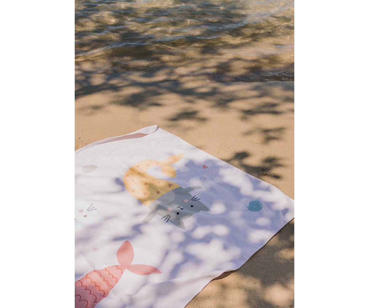 Toalha de praia Microfibra Personalizável Mermaid Cats