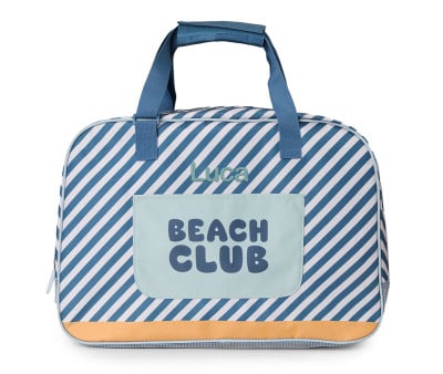 Personalized Beach Bag with Mesh Bottom Stripes Blues & Beyond