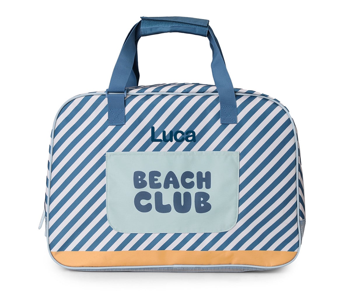 Personalized Beach Bag with Mesh Bottom Stripes Blues & Beyond