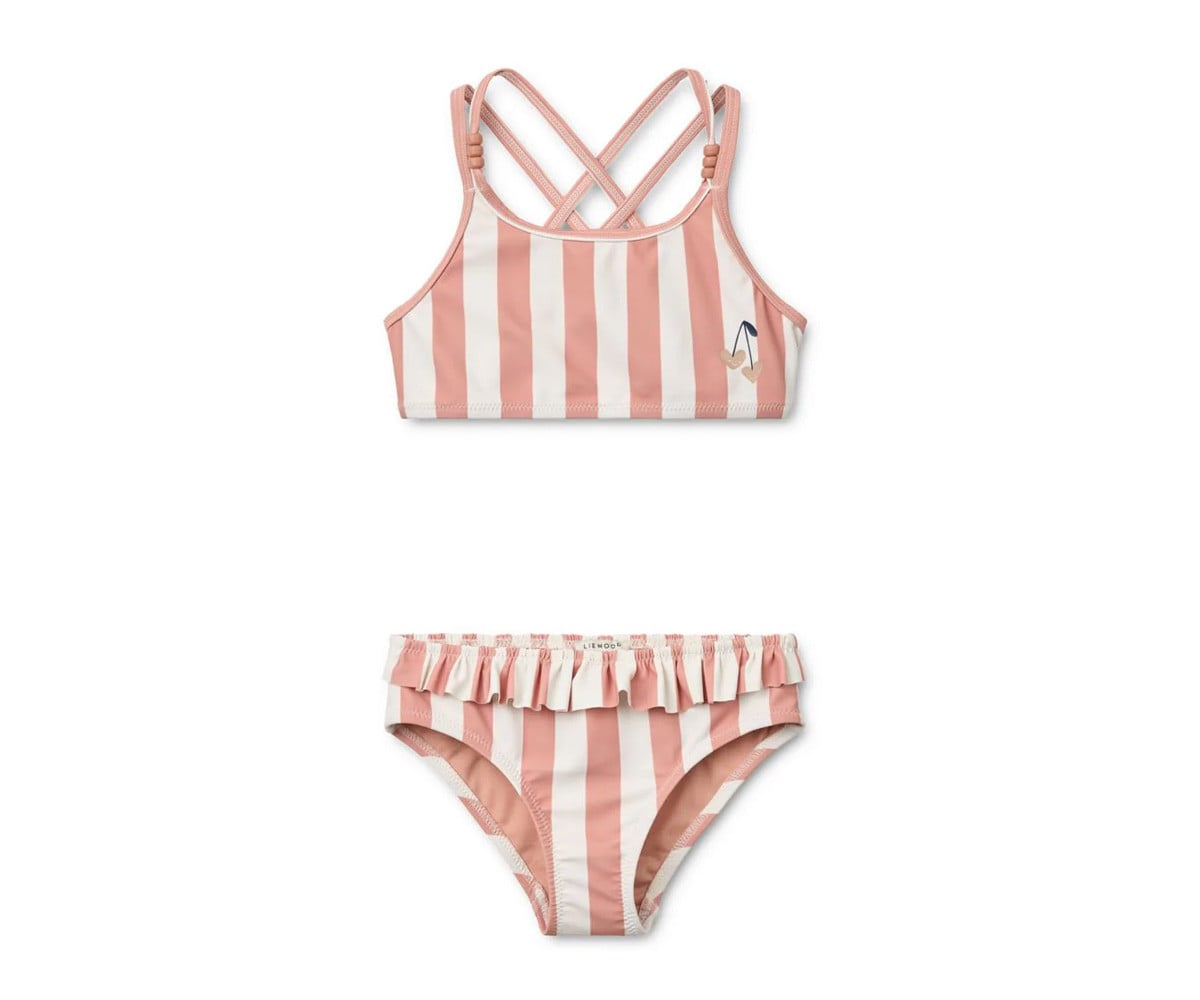 Belle Striped Kids Bikini Coral Blush/Creme de la Creme Stripe