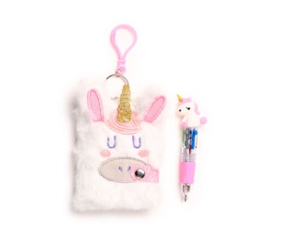 Mini Bloc de Notas de Peluche con Bolígrafo Unicornio Mágico