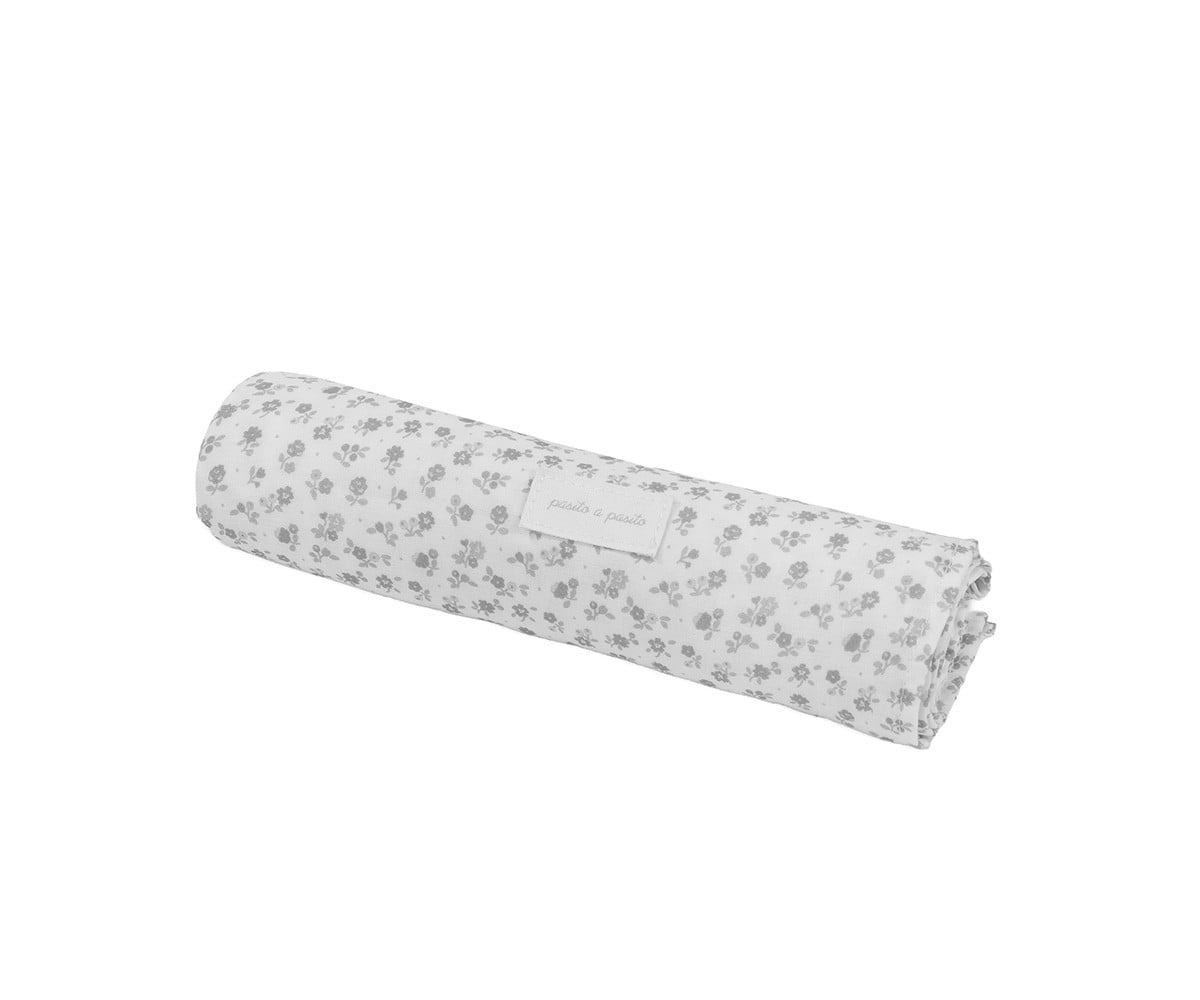 Lot de 2 Langes Little Bloom Fleurs Grises 70 x 70 cm