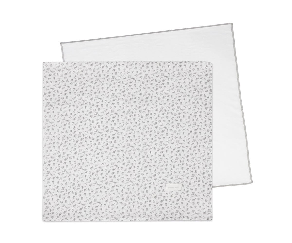 Lot de 2 Langes Little Bloom Fleurs Grises 70 x 70 cm