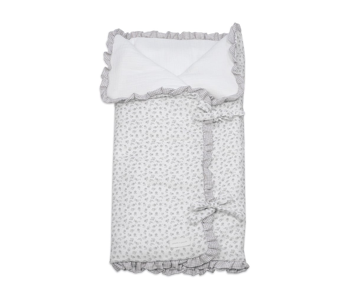 Couverture d\'Emmaillotage Little Bloom Fleurs Grises