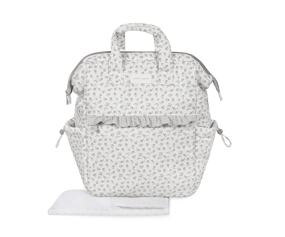 Sac à Dos à Langer Little Bloom Fleurs Grises