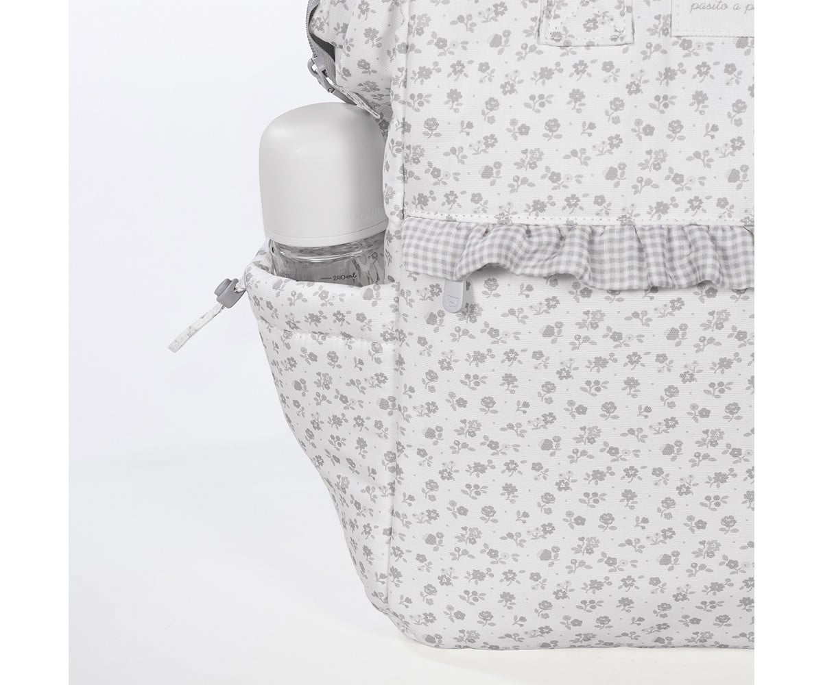 Sac à Dos à Langer Little Bloom Fleurs Grises