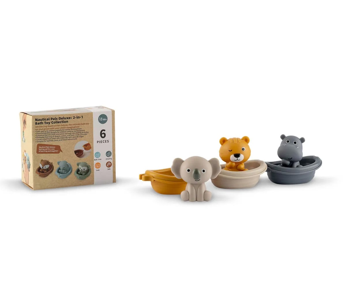 Conjunto de 3 barcos e 3 animais de safári Finger Puppet