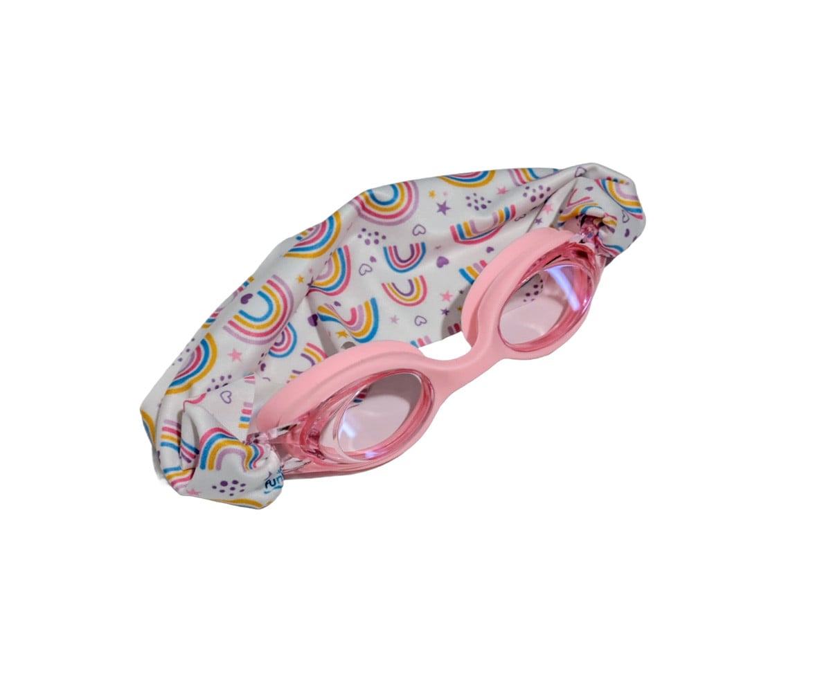 Gafas de Natación Infantiles Rosas con Turbante Arcoiris