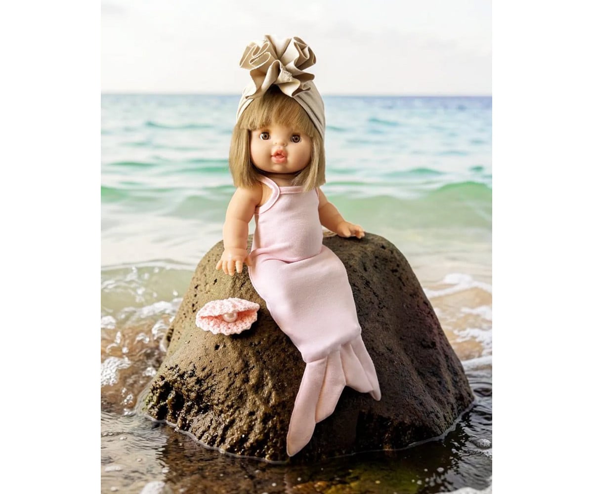 Conjunto de sereia rosa Les P\'tits Déguiz com turbante e concha de pérola rosa