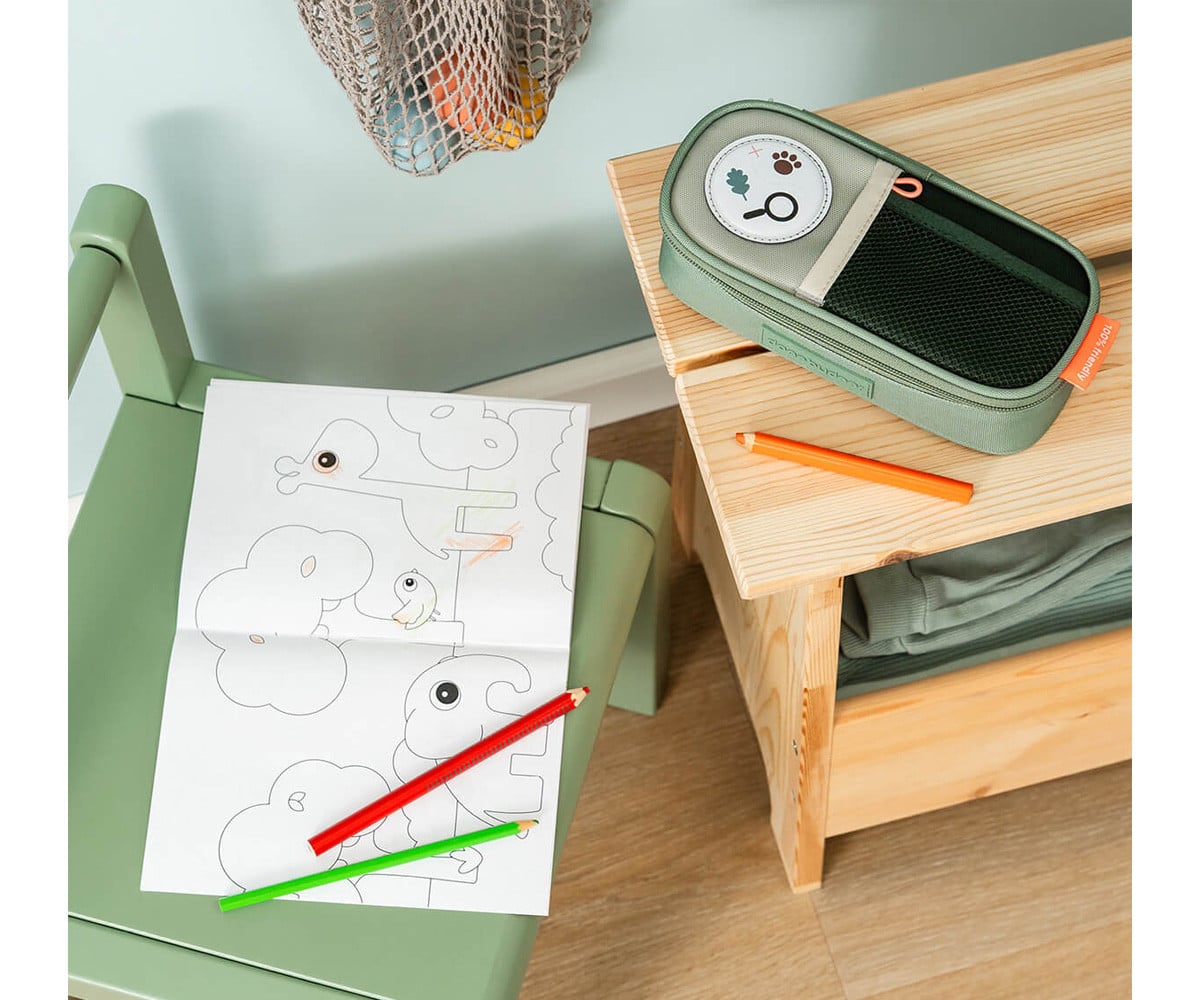 Estuche Escolar 2 Compartimentos Tiny Trails Green
