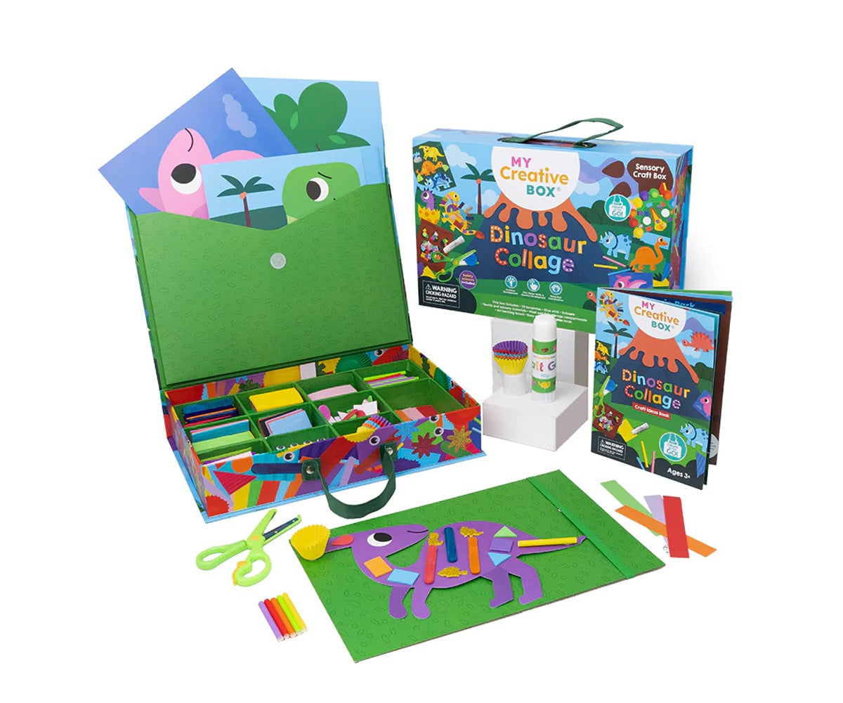 Caja de Actividades Sensoriales con Collage Dinosaur