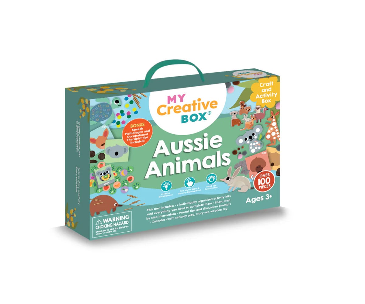 Caja de Actividades Sensoriales con Collage Aussie Animals